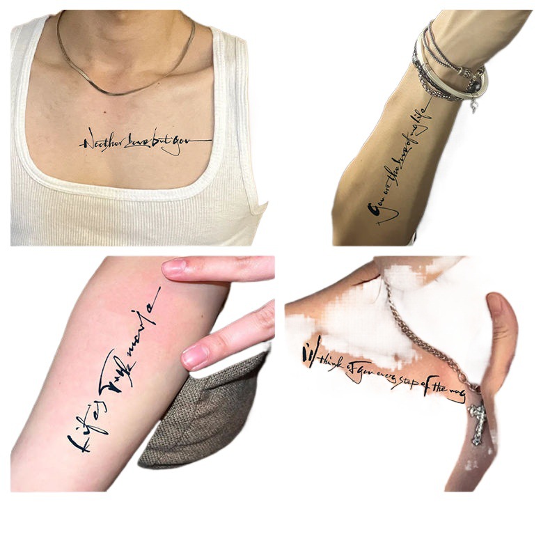 Herbal Tattoo Stickers Washable Student Waterproof Female Long-Lasting Juice Semi-Permanent Artificial Tattoo Collarbone Arm Sentence Male