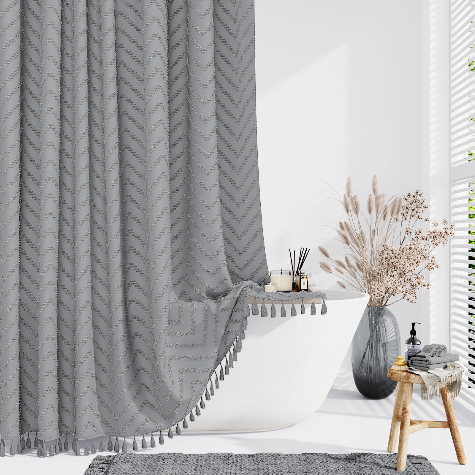 Amazon's Popular Wave-Cut Floral Bohemian Floral Pattern Russian Ozon Popular Polyester Shower Curtain