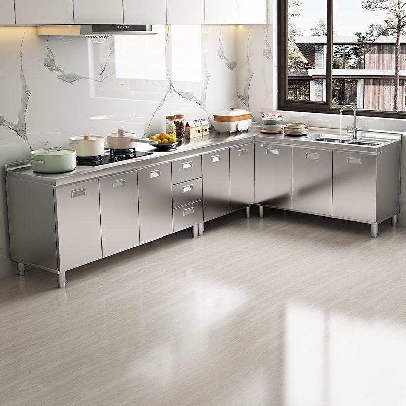 304 All-Stainless Steel Kitchen Cabinets, Simple Storage Cupboards, Rural Household Stove Integrated with Commercial Use, Small Apartment