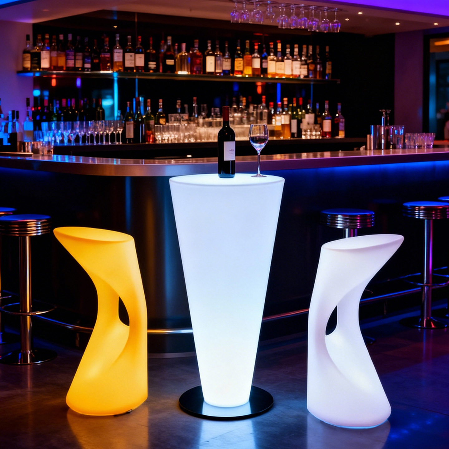 Светящийся коммерческий коктейльный стол для улицы, прозрачный бар, светящийся высокий стол и стулья, открытое мероприятие, выставочный круглый стол