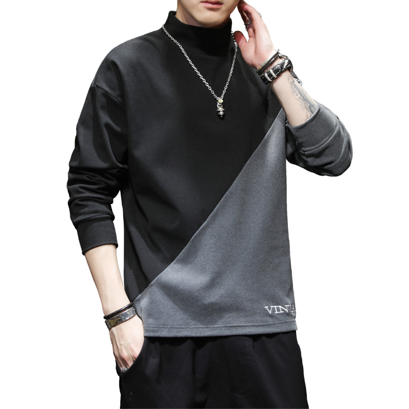 Long-sleeved T-shirt Men's Autumn New Handsome Base Shirt Top Trendy Brand Fashion Half-high Collar Autumn Clothes Men's Sweater
