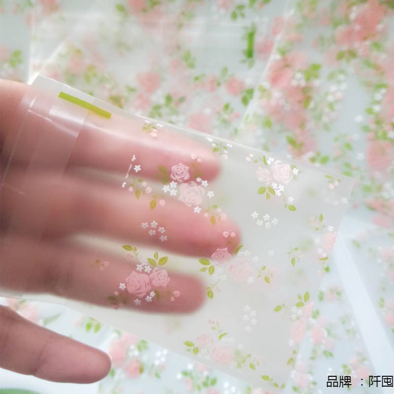 Green Leaf Rose Self-Adhesive Bag Thickened Frosted Transparent Optional 7*7Cm/10*10Cm Small Gift Decoration Wholesale