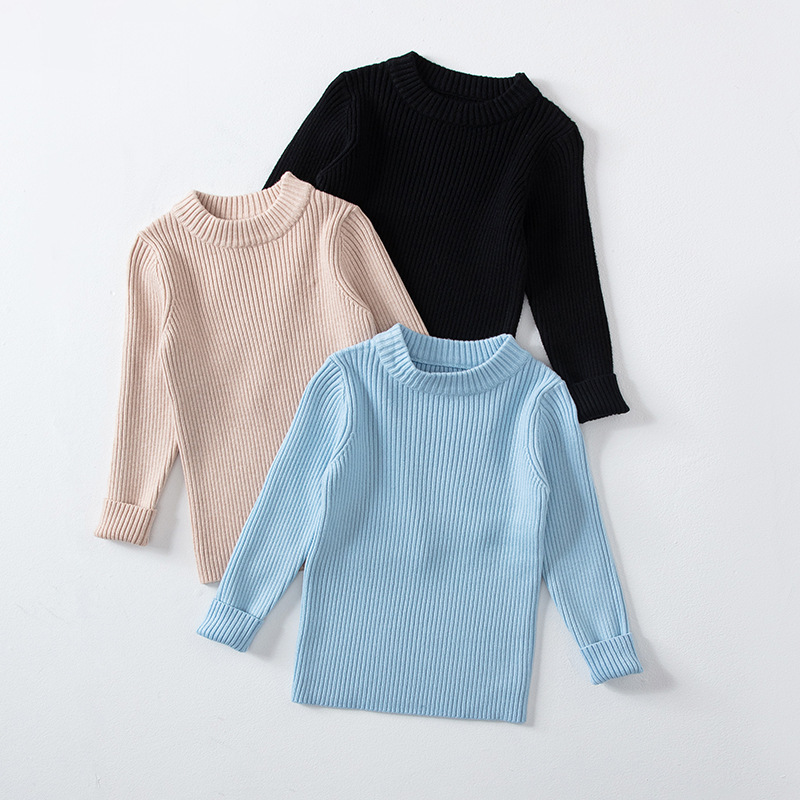 2025 Solid Color Crew Neck Pullover Warm Toddler Sweater for Boys and Girls, Korean Style Base Shirt, Vintage and Versatile