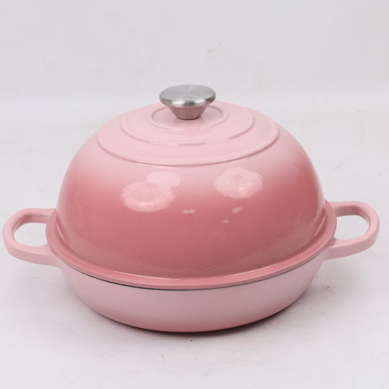 Cast Iron Enamel Black Bread Pot, Dual-Purpose Pot for Baking European Bread, Double-Ear Flat-Bottomed Frying Pan, Bread Baking Pan, Diameter 26cm