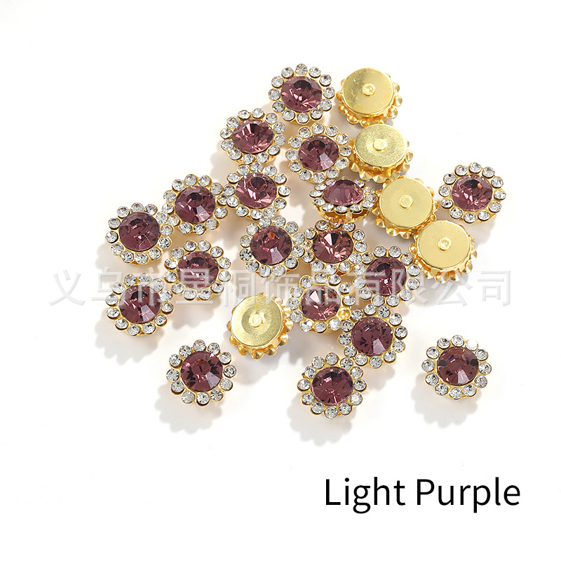 Cross-Border Hot-Selling Diamond-Encrusted Round Sunflower Hand-Sewn Rhinestone DIY Bag Evening Dress Wedding Dress Hand-Sewn Crystal Rhinestone Accessories