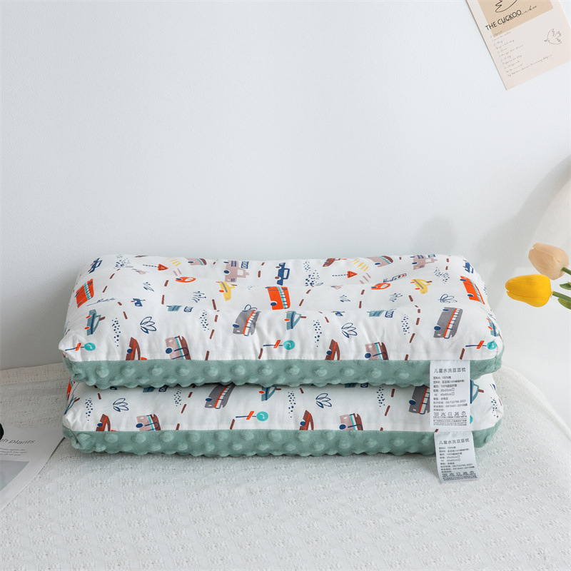 Cotton Bean Pillow Bubble Velvet Cartoon Children's Pillow Core Cotton Kindergarten Nap Neck Protection Pillow AB Double-Sided Comforting Pillow