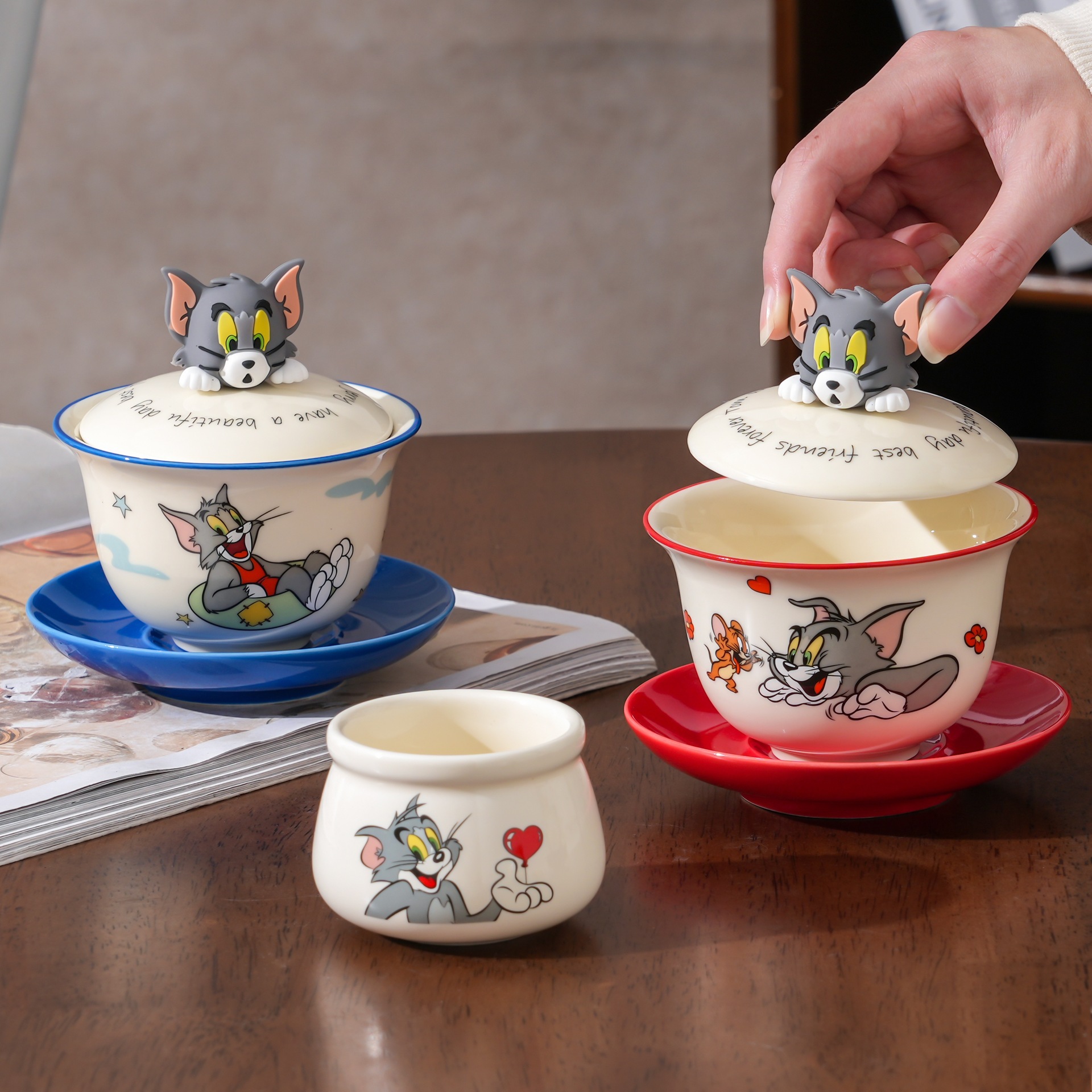 Tom and Jerry Tea Set Set for Home Use 2025 New Ceramic Tea Bowl High-Value Gift Box with One Bowl and One Cup of Tea Cup
