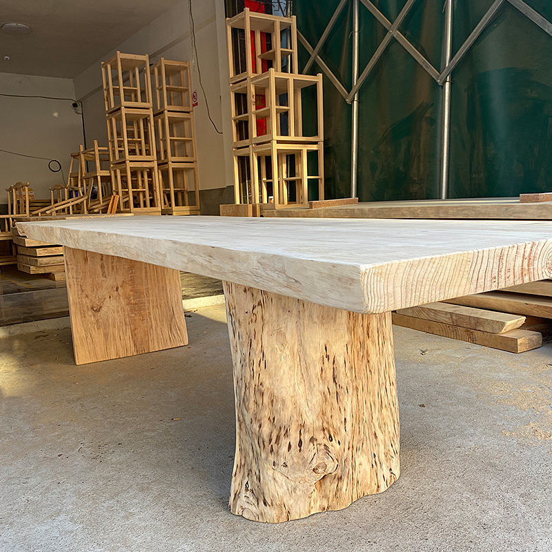 Log whole board natural edge large board table tea table solid wood large board dining table desk large board table factory cross-border wholesale