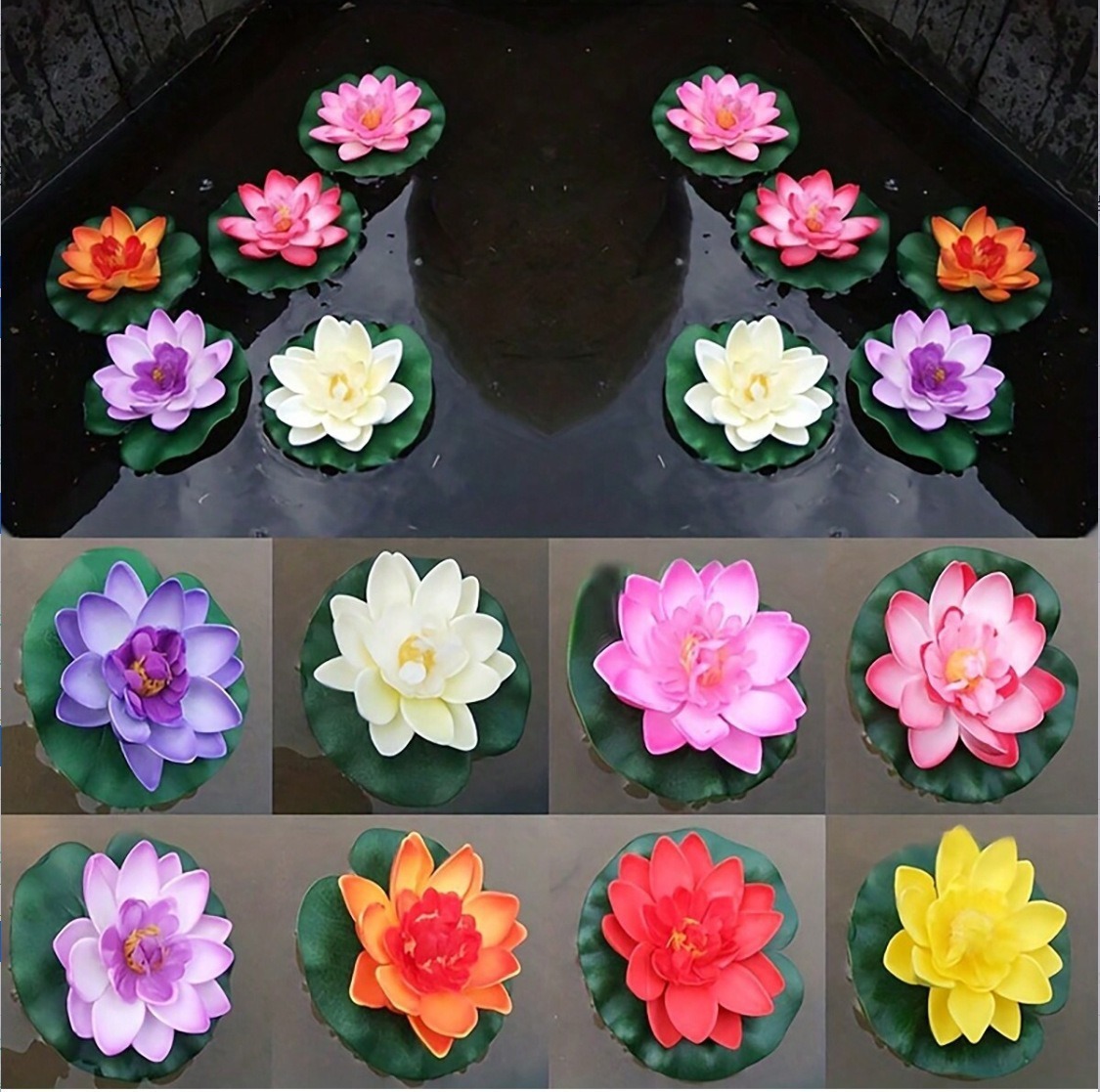 Simulated Lotus Eva Lotus Water Lily Artificial Flower Plastic Lotus Lotus Leaf Bright Colors Colored Card Foam Lotus
