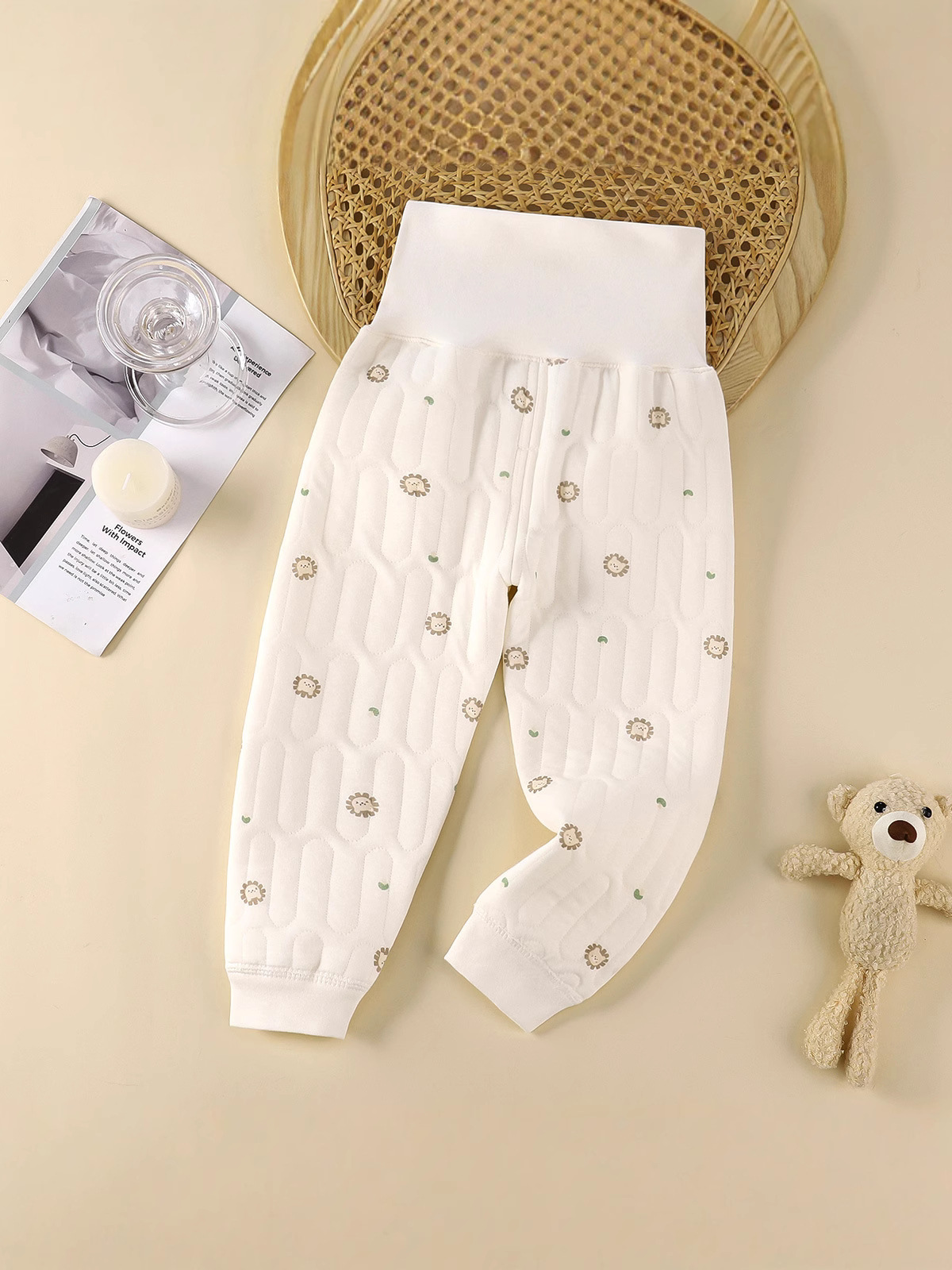 Baby Pure Cotton Autumn and Winter Three-Layer Quilted High-Waist Pants Baby Thickeneded Warm Belly Protection Anti-Cold 5A Antibacterial Home Pants