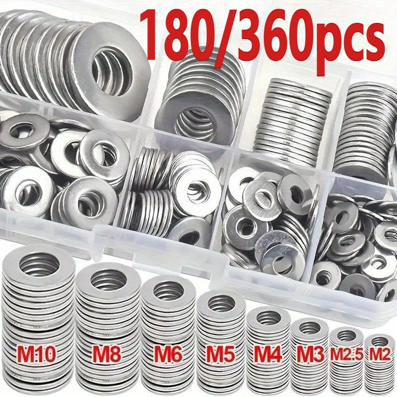 Набор плоских шайб 180/360 шт, различные спецификации, металлические прокладки, легкая установка, специально для автозапчастей