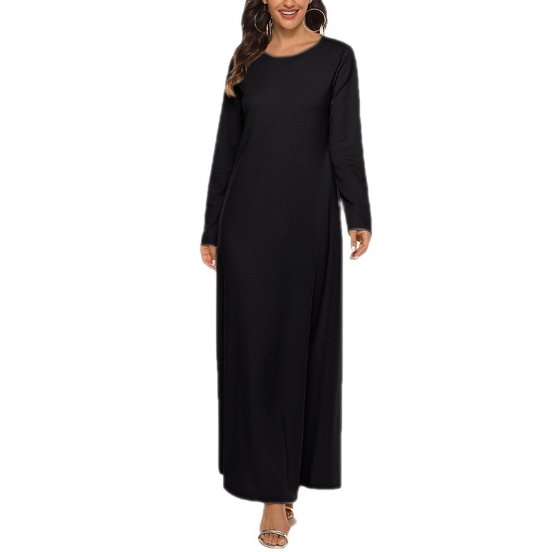 Cross-border New Muslim Ceremony Dress Basic Long-sleeved Inner Round Neck Dress Middle East Robe tiktok