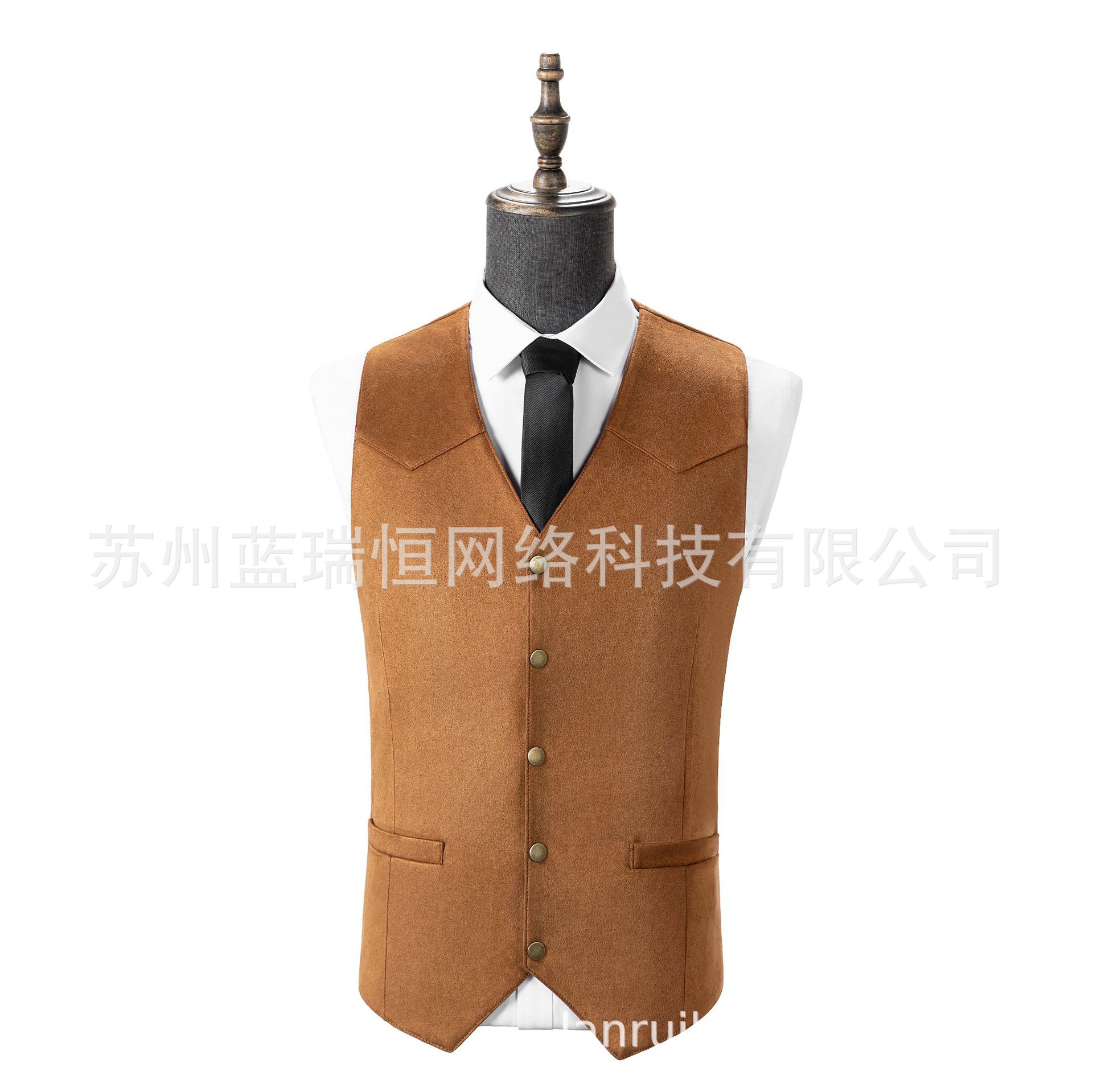 Cross-Border Hot-Selling Men's Suit Vest Metal Buckle Suede Vest Business Regular Slim Vest Manufacturer Ready Stock