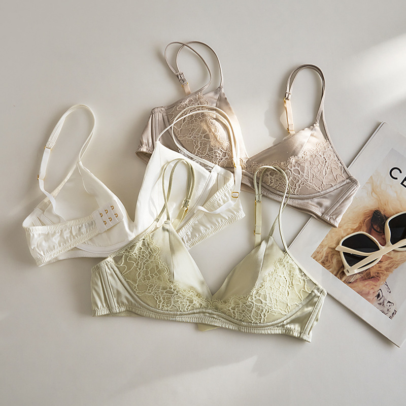 26 Styles of Spring Double-Strap French Triangle Cup Silk Wireless Bra Mulberry Silk Thin Cup Lace Lingerie Women's Bra