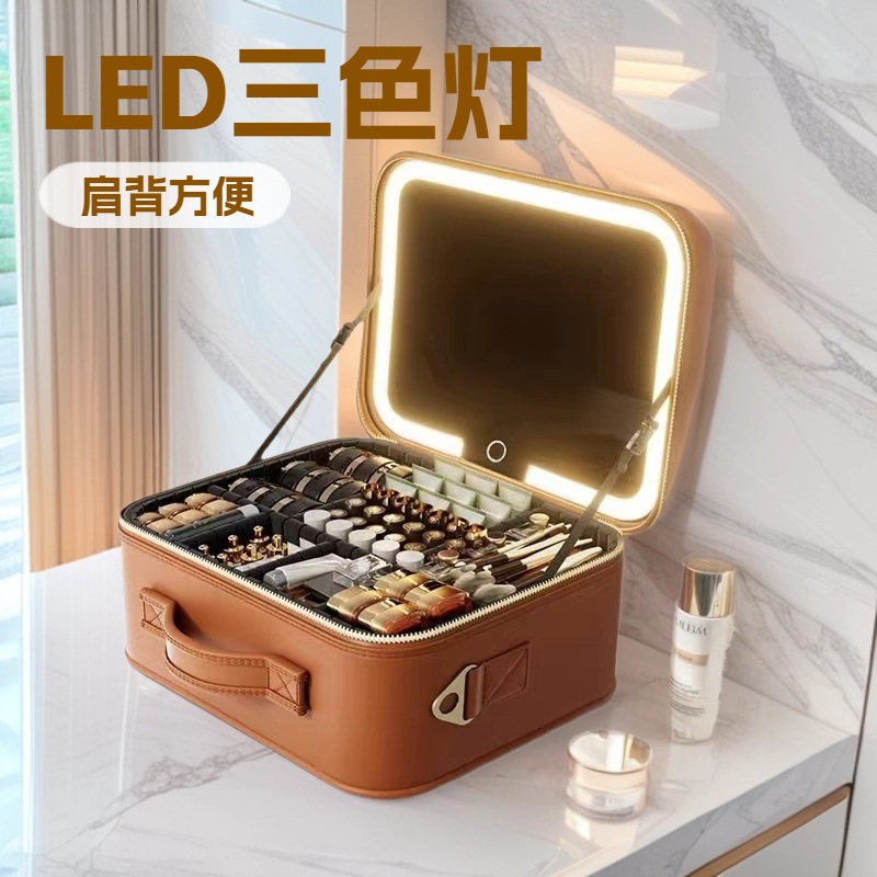 Косметичка премиум класса с подсветкой и зеркалом, портативный косметический кейс большого объема с возможностью снятия