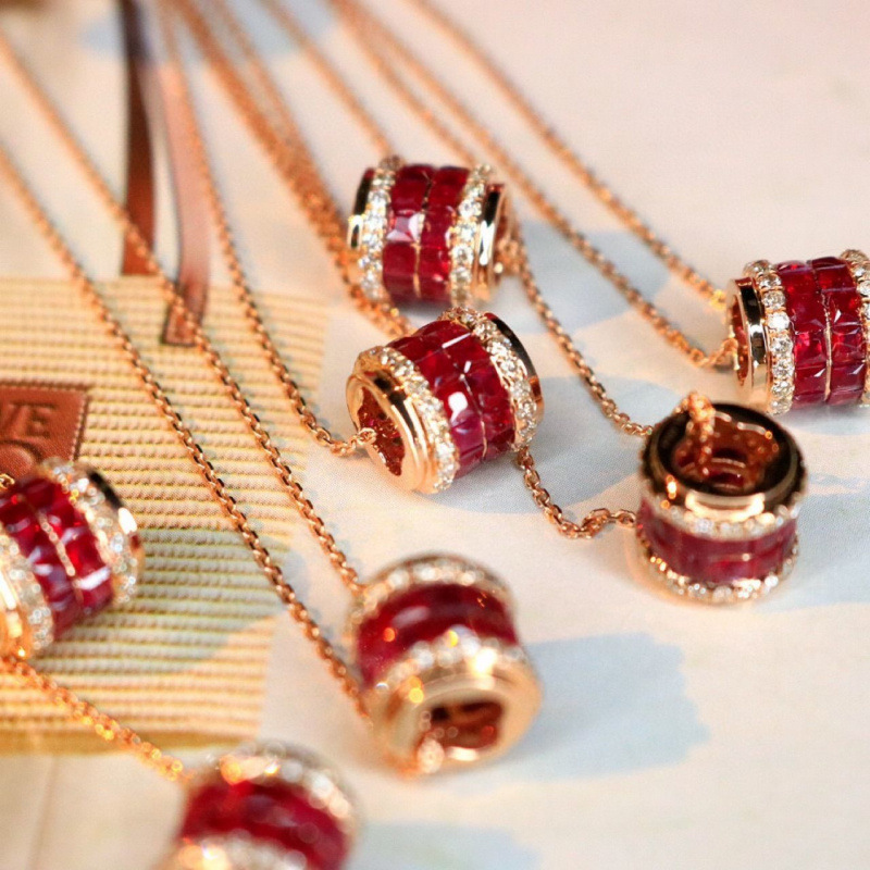 Authentic New Accessible Luxury Ruby ​​Necklace 925 Sterling Silver Gold-Plated Diamond Women's Jewelry Popular with New Styles