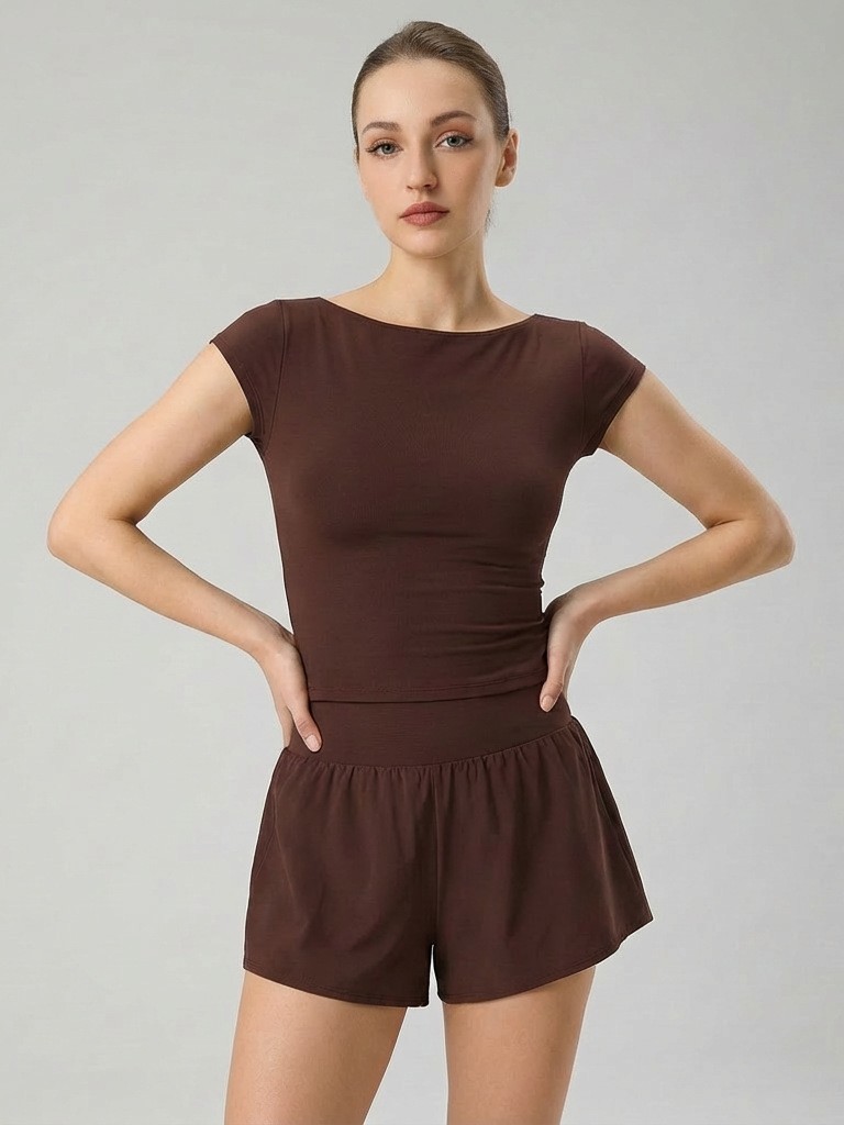 2026 Spring New Cross-Border Customized Quick-Drying Shaping Sports Short-Sleeve Yoga Running Top, Same Style as on Amazon