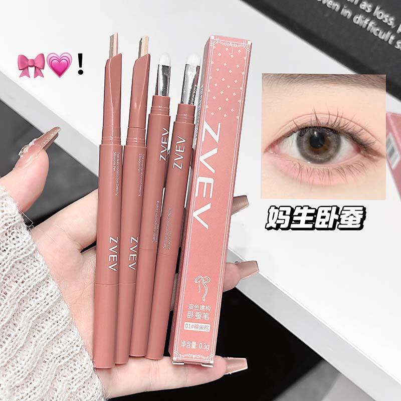 Zvev~Two-Color Construction Silkworm Pen Naturally Brightens and Enlarges the Eyes in One Stroke Korean Eye Makeup Wholesale