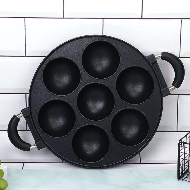 Multifunctional Non-Stick 7-Hole Egg Waffle Baking Pan Octopus Ball Cake Mold Easy to Release Round Hole Baking Pan
