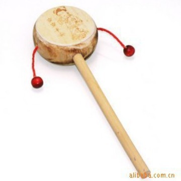 Baby Rattle Small Log Handle Jialang Drum Shaker Newborn Kidsren Wooden Toy Hand Drum