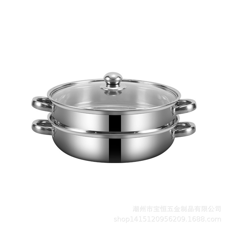 Steamer Stainless Steel Pot Thickened 28cm Steaming Soup Pot Binaural Factory Direct Supply Double Layer Soup Steamer Household Gift Pot