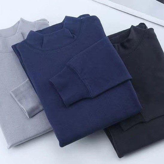 Middle-Aged and Elderly Men's Autumn Clothes Pure Cotton Close-Fitting Cotton Sweaters for the Elderly Mid-High Collar Warm Cotton Intimates Single Top