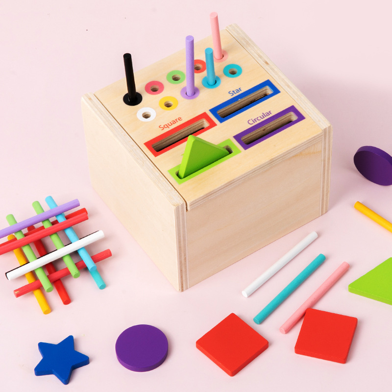Color Classification Cartridge Teaching Aids Children's Shape Cognition Matching Solid Wood Pen Case 3 to 6 Years Old Enlightenment Educational Wooden Toys