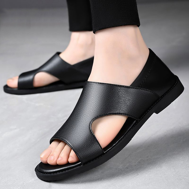 Outdoor Plain Face Breathable Men's Soft Bottom Open Toe Summer Beach Shoes Wear-resistant Outwear Fashionable Casual Style Summer Men's