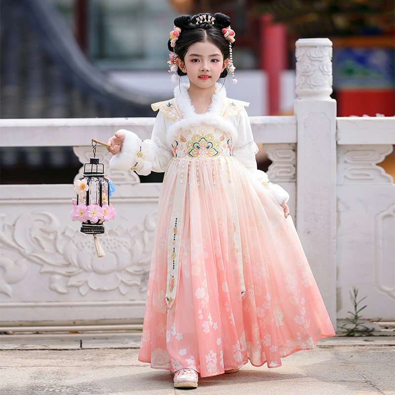 Girls Han Dynasty Skirt Winter Dress 2025 New Velvet Skirt Kidsren's Chinese Style Ancient Costume Princess Skirt Fairy Spirit
