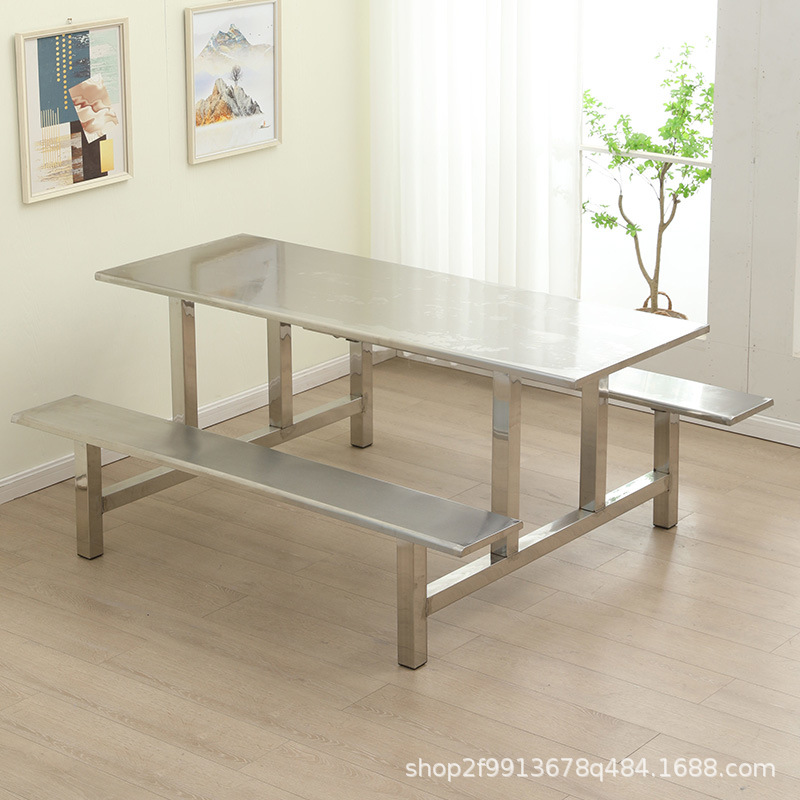 Stainless Steel Canteen Dining Table and Chairs Fiberglass Rectangular Breakfast Shop Conjoined 4/6/8/10 Staff Canteen School