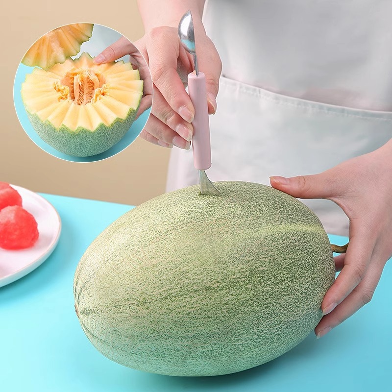 Kitchen Double-head Watermelon Dig Ball Spoon Household Cut Watermelon Stainless Steel Fruit Diggger Ice Cream Split Carved Round Spoon