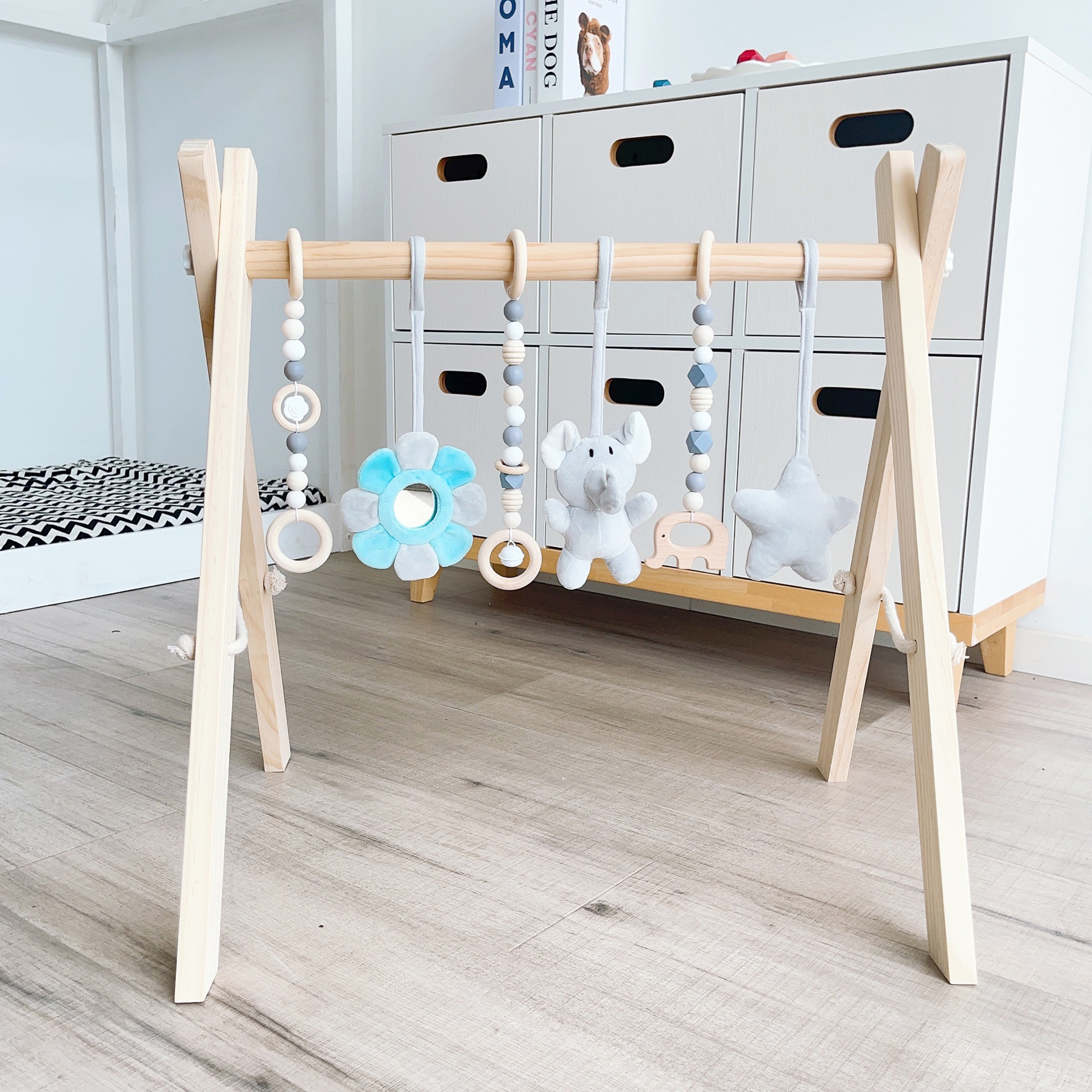 Customized Wooden Fitness Equipment Ornaments Newborn Baby Baby Fitness Rack Children's Toy Bell