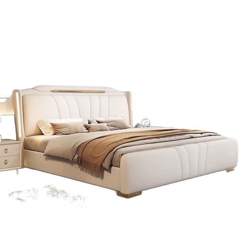 Modern High-End Upholstered Bed, Simple and Stylish Master Bedroom Double Bed with Multifunctional Storage, 1.8m Leather Bed Drawers for Wedding
