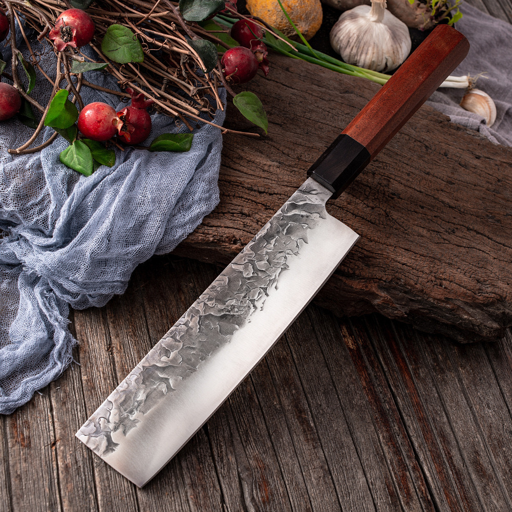 Forging Cooking Chef Japanese-style Octagonal Handle Ebony Knife Hand Hammered Stainless Steel Cut-off 8-inch Small Kitchen Knife