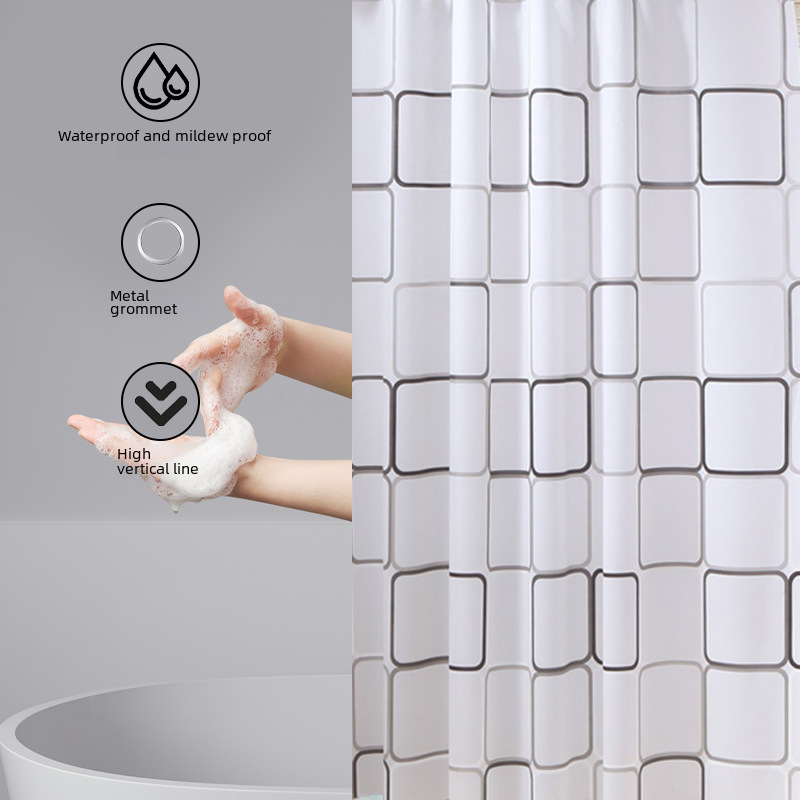 Cross-border Printed Large Square Waterproof Shower Curtain PEVA Thickened Bathroom Bathroom Shower Partition Curtain Bathroom Curtain