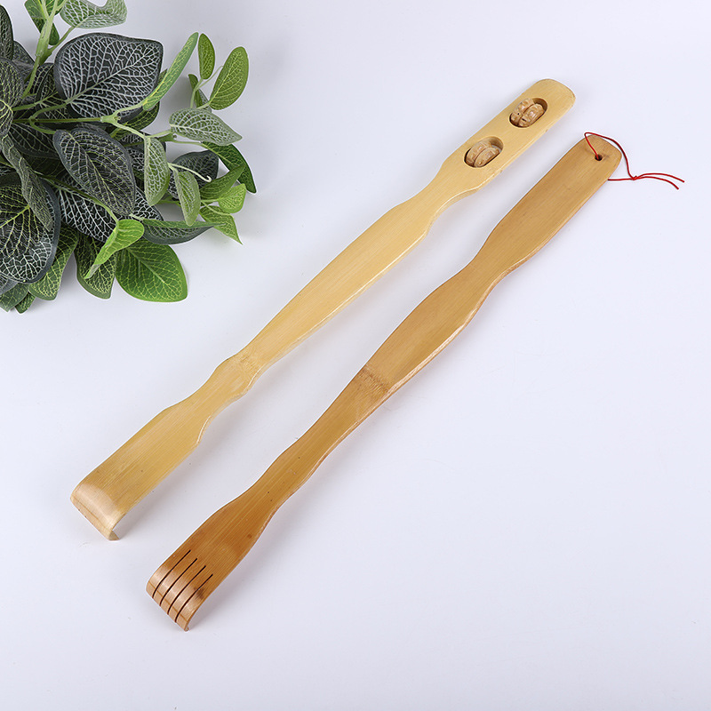 Бамбуковый массажер для спины с длинной ручкой и прямой палкой, двойной шар для массажа