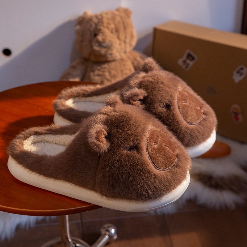 Kapibala Cotton Slippers for Women 2025 Autumn and Winter New Home Thick-Soled Fleece-Lined Anti-Slip Kidsren's Soft-Soled Slippers for Men