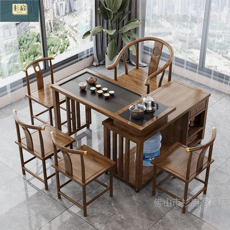 Solid Wood Balcony Rotating Tea Table and Chair Combination Household Mobile Tea Table Drinking Tea Table Small Tea Table Kettle Set