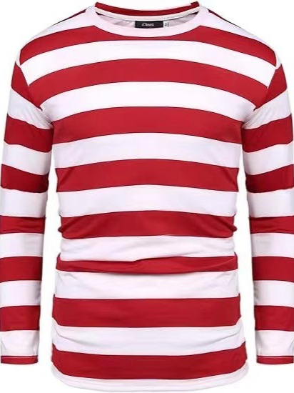 New Style Thief Black and White Striped Top Prisoner Biker Unisex Striped Loose Versatile Crew Neck Long Sleeve T-Shirt Cross-Border