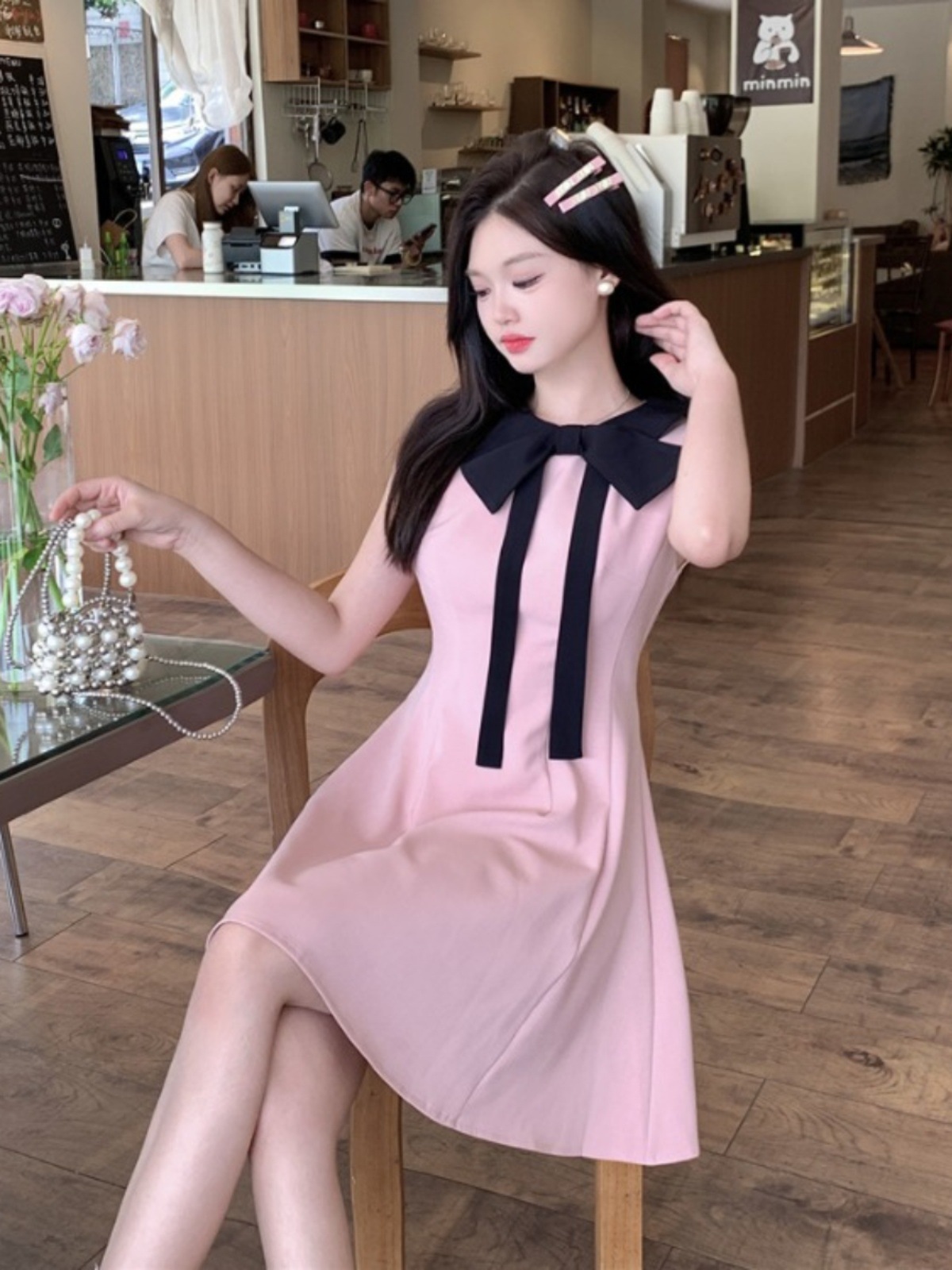 Summer Plus Size Fat Girl Sweet and Stylish Slimming French Style Bow Waist Dress Women's Vest Dress
