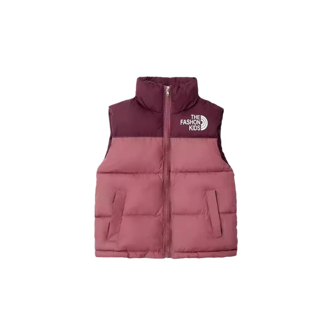 25 Autumn and Winter New Kidsren's Color-Blocked down Cotton Stand-Up Collar Vest for Boys and Girls, Medium and Large Kidsren, Versatile Vests