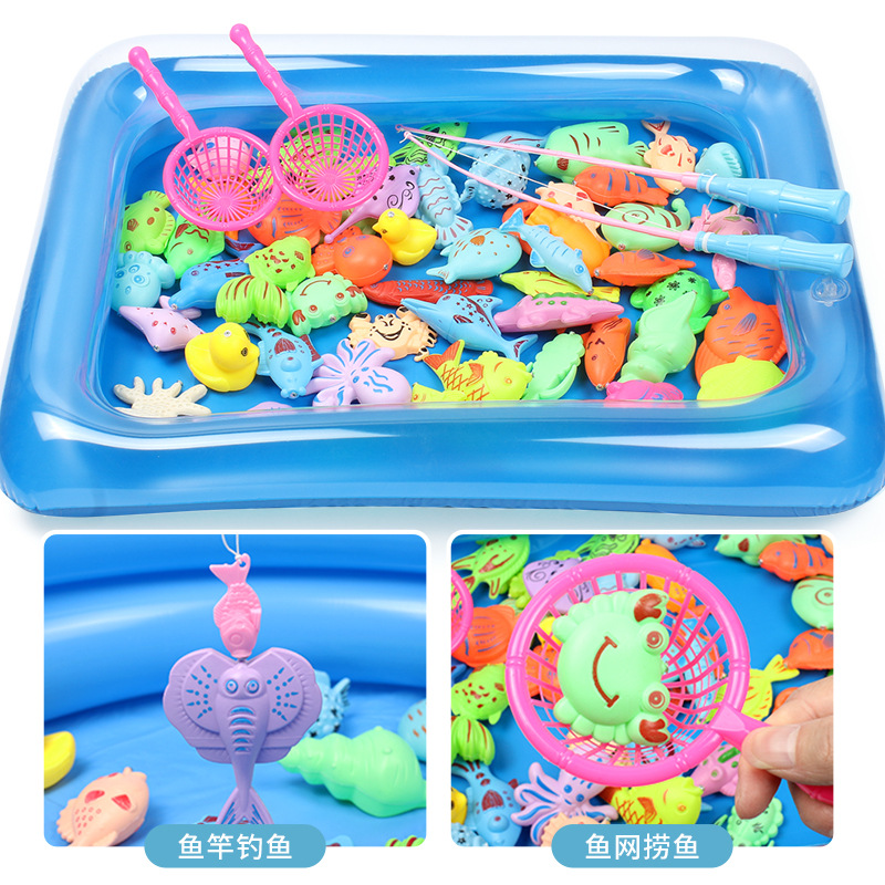 Children's Fishing Toy Set Square Stall Fun Early Education Baby Playing in the Water Fishing Intelligence Development Magnetic Fish