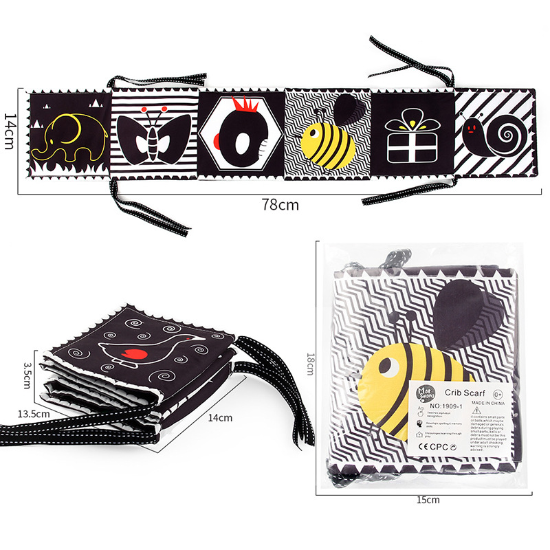 Cross-Border 12-page double-sided black and white bed cloth book can bite and tear baby cloth book early education toys