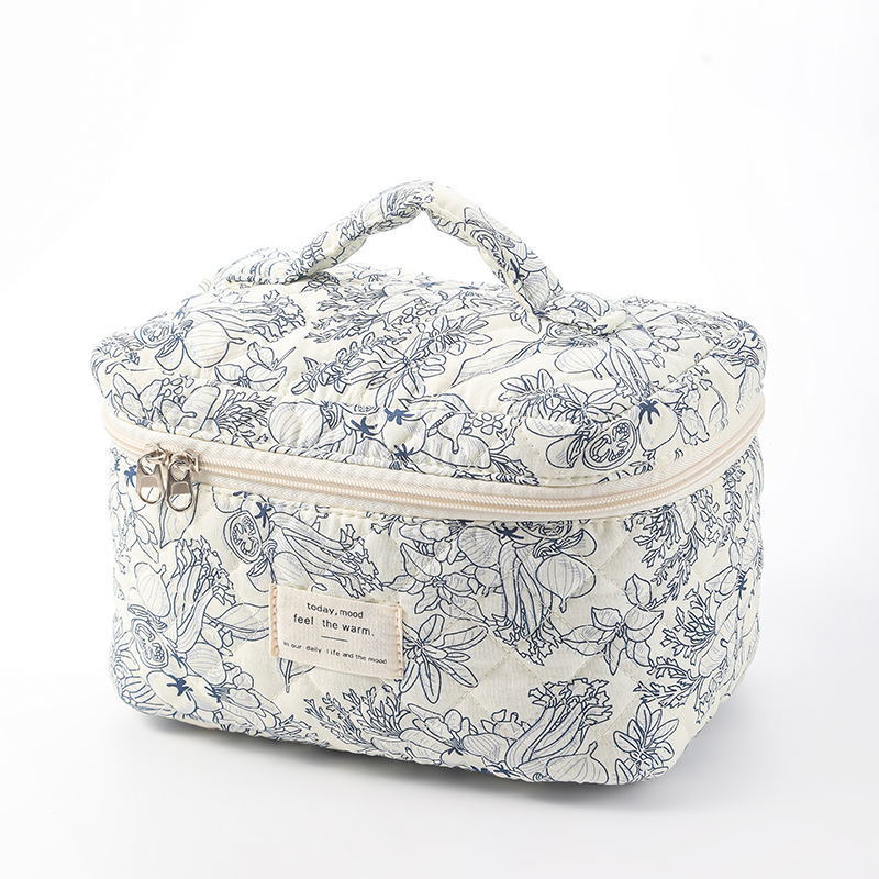 Portable Cosmetic Bag Large Capacity Small Floral Storage Portable Quilted Cotton Cute Flowers Ins Travel Students