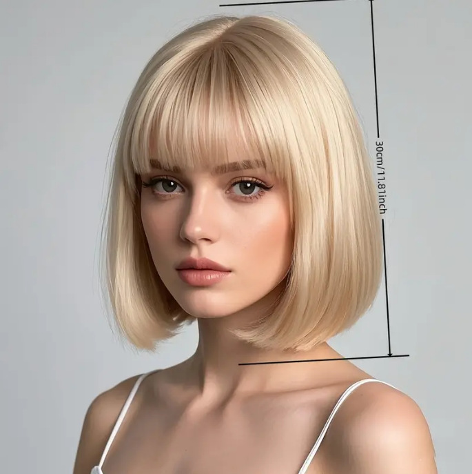 European and American Cross-Border Wig Natural Women's Short Straight Hair Bob Air Bangs Fluffy Full Wig Hair Full Headgear