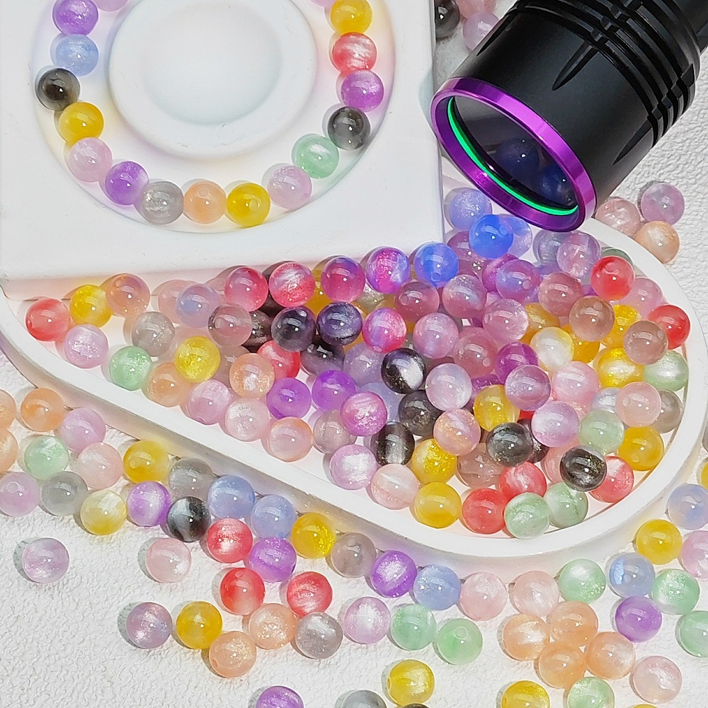 8Mm10Mm Uv Light-Changing Cat's Eye Round Beads Resin Beads Mermaid Broken Flash Color-Changing Jewelry Car Hanging Bracelet Beads