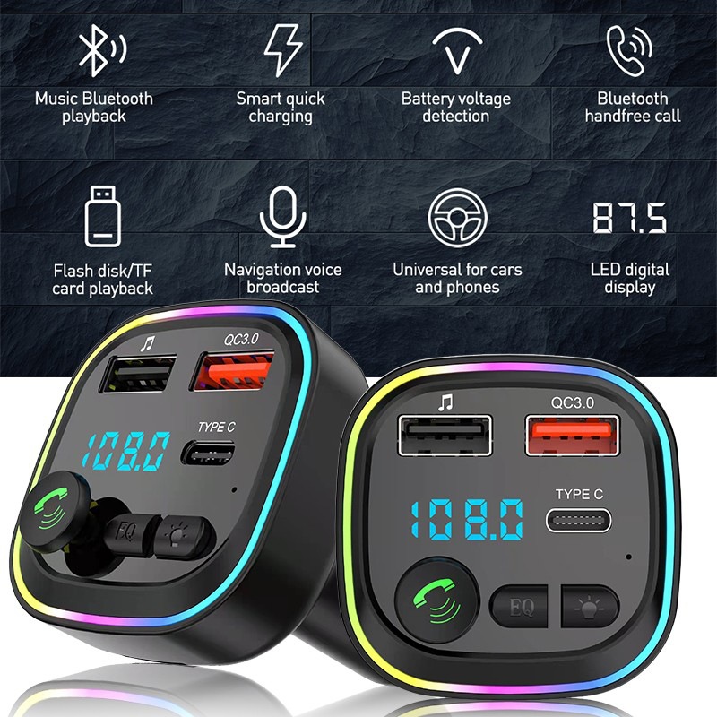 Personalized Car Mp3 Multi-Function Integrated Button Eq Sound Effect Adjustment Bluetooth V5.0 Hands-Free Call Qc3.0 Fast Charging