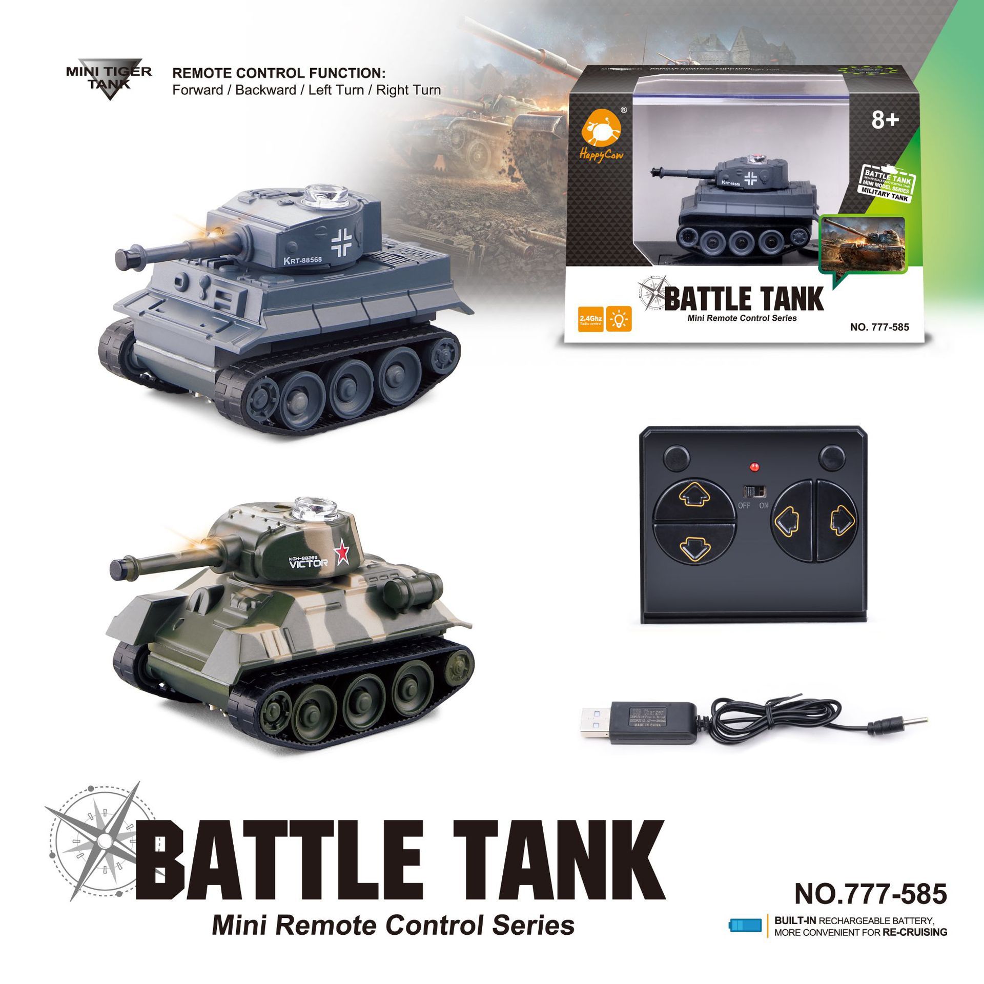Mini Remote Control Tank Artificial Four-Way Wireless Charging Kidsren's Remote Control Car Military Toy 777-215 77-585