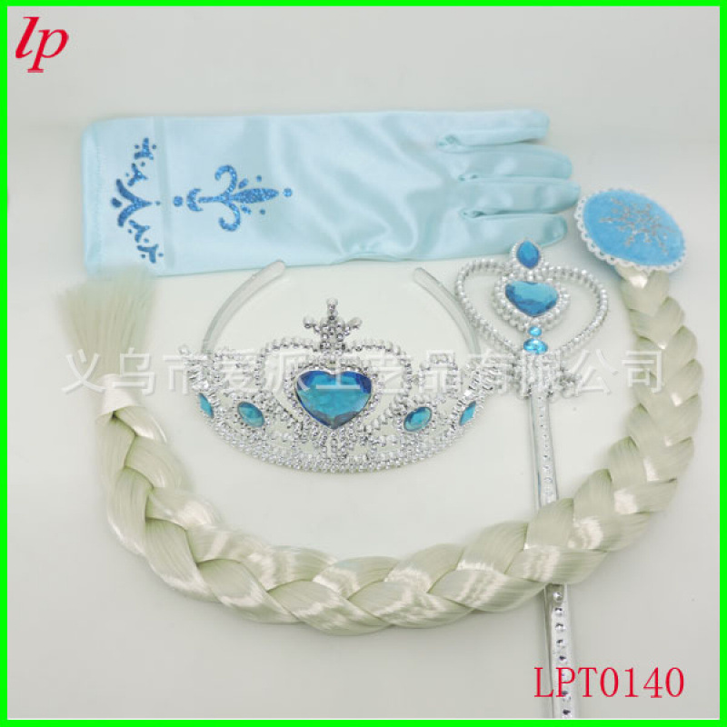 Hot-Selling Frozen Gloves Set in Stock Elsa Princess Crown Magic Wand Braided Gloves Four-Piece Set