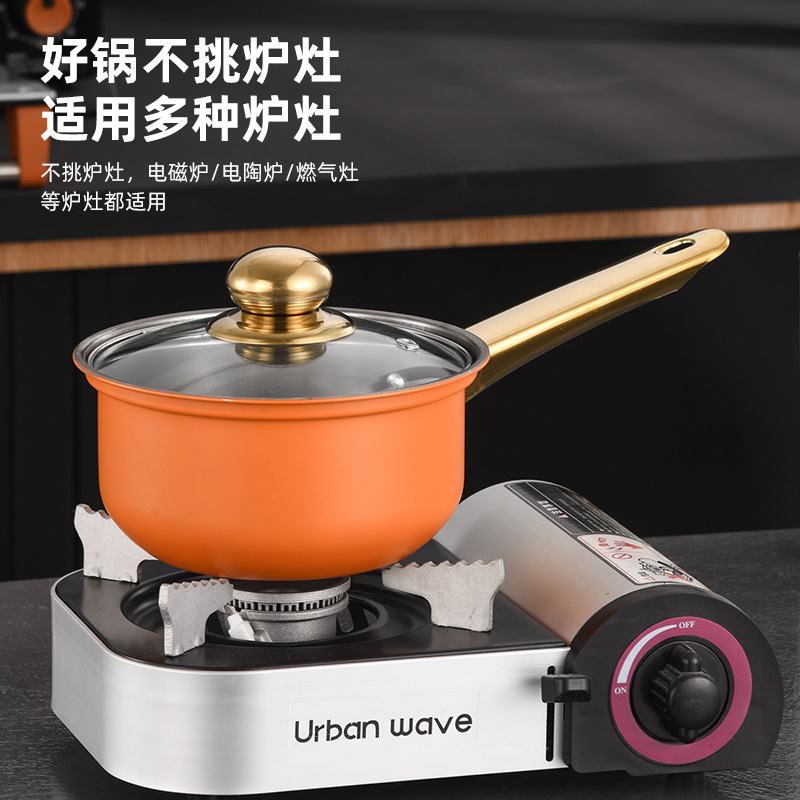 Foreign Trade Stainless Steel 12PCS Pot suit Soup Pot Non-stick Frying Pan Milk Pot Gold-plated Handle Gift Set Pot